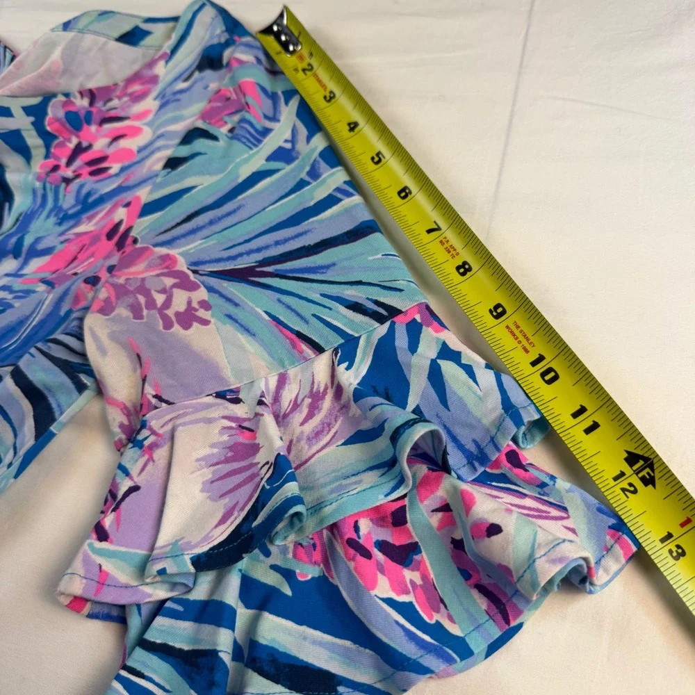 Lilly Pulitzer Dress Womens XS Blue Pink Floral Ruffle Sleeve Resort EUC